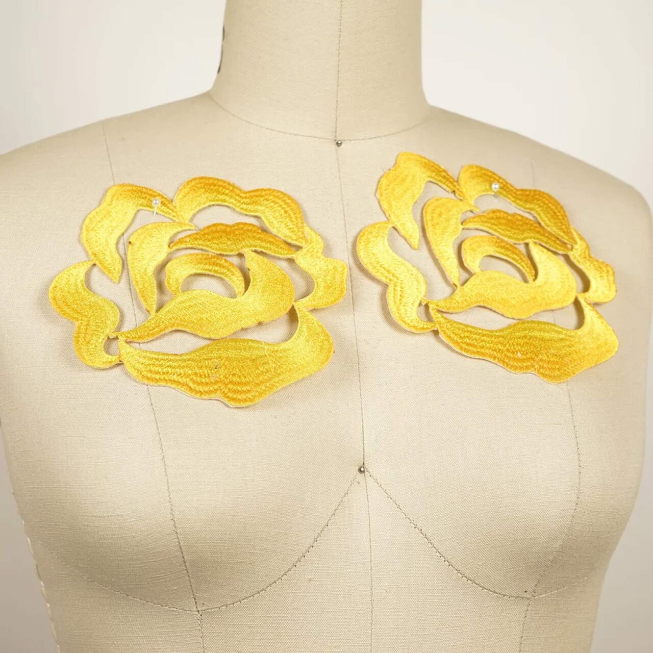 2 Pieces Golden Yellow Embroidered Rose Appliques 5.5" Iron On Flower Patch Set